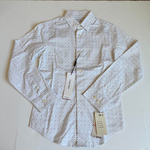 NEW Calvin Klein Slim Fit + Stretch Dress Shirt Black White 10 - Picture 2 of 10